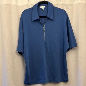 COS Blue Polo Shirt with Quarter-Zip Neck